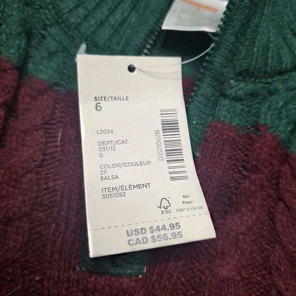 NWT Gymboree Boys Sweater Size 6 Multicolor Striped Cable-Knit 1/4 Zip